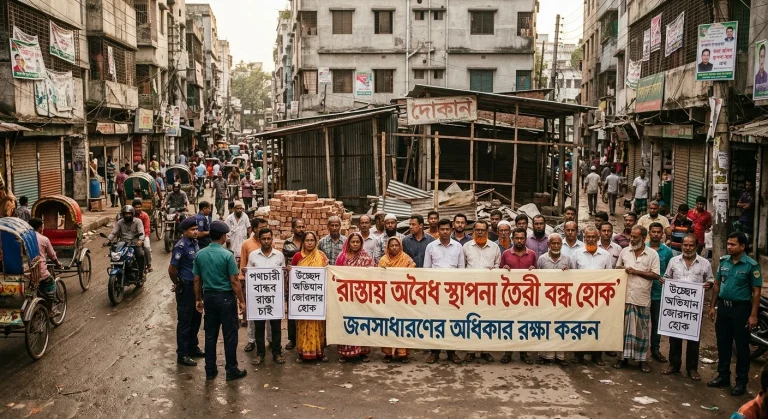 রাস্তায় অবৈধ স্থাপনা তৈরী বন্ধ হোক